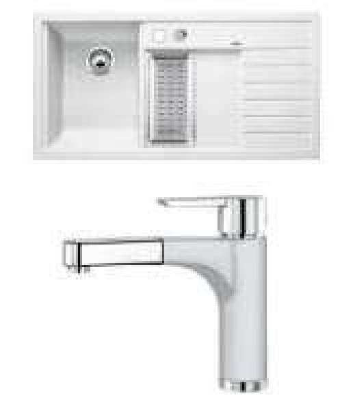 Blanco 513777 Trisona 6S LI PD WEISS mit BLANCO 512970 PYLOS-S Küchenmatur Silgranit Weiß Chrom Hochdruck